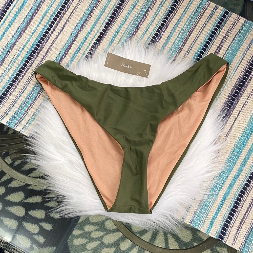 J.Crew curved high waist cheeky military green bikini bottoms size medium - Picture 1 of 5